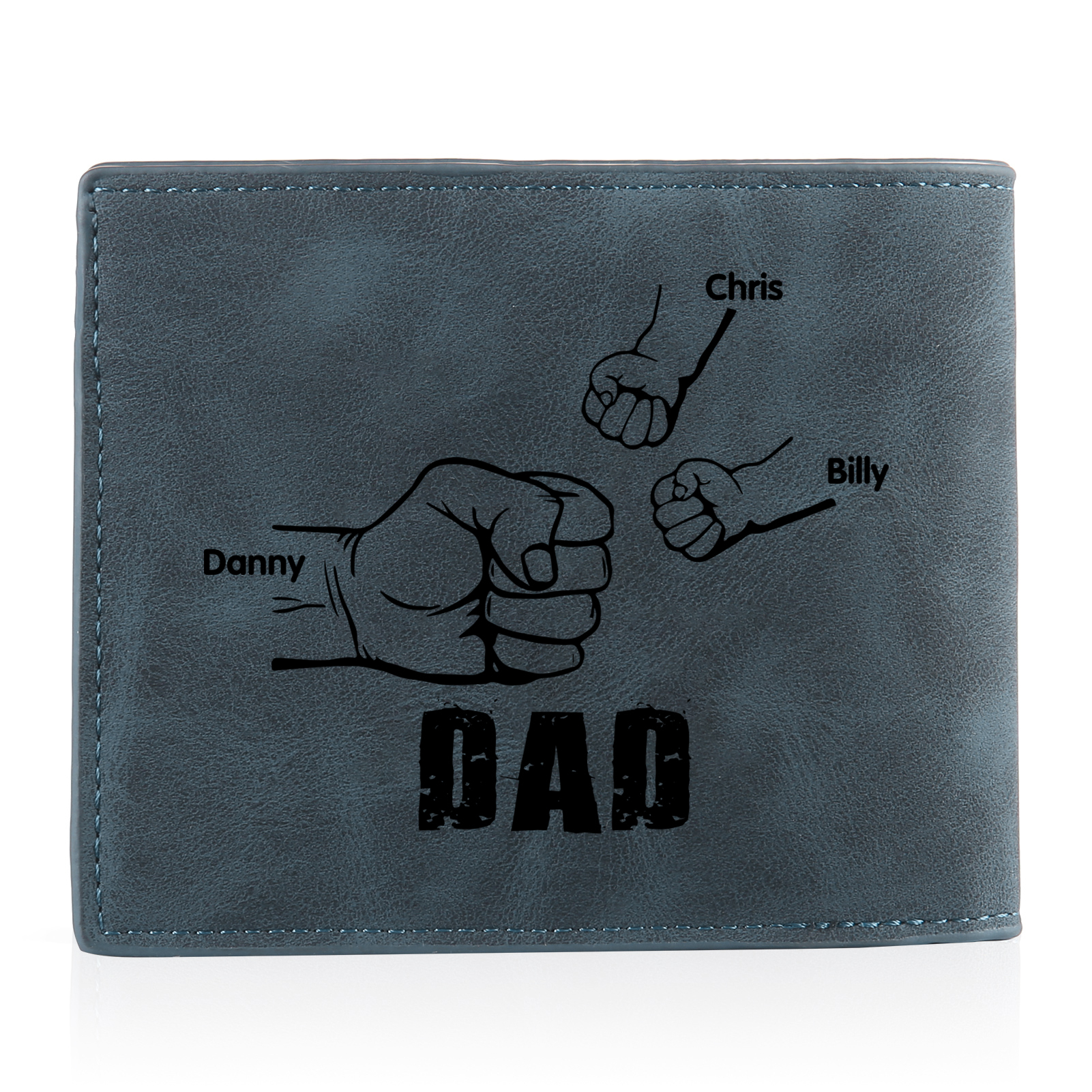 3 Names - Personalised Fist Bump Photo Custom Leather Men's Wallet as a Father's Day Gift for Dad