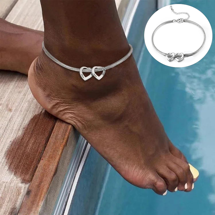 Jessemade Adjustable Personalized Anklet for Women Silver 2 Heart Charm with Gift Box Beautiful Gift for Her