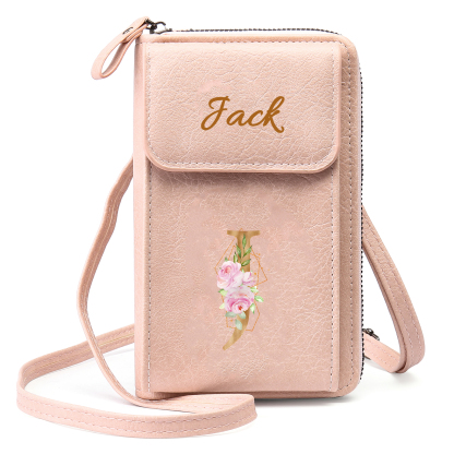 Custom Purse-Personalised Women's Leather Wallet Custom Letter & Name Mobile Phone Wallet Zipper Crossbody Bag