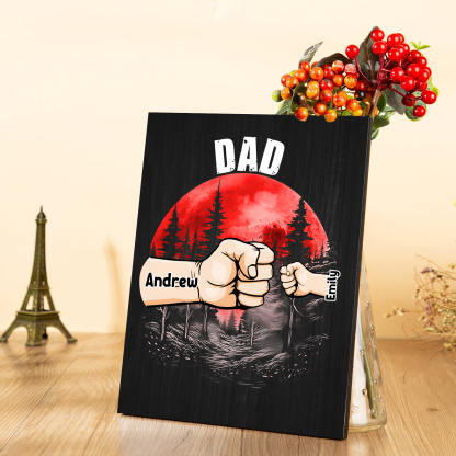 2 Names - Personalised Wooden Ornament Fist Bump Red Forest Style Engraved Name and Text Ornament for Dad