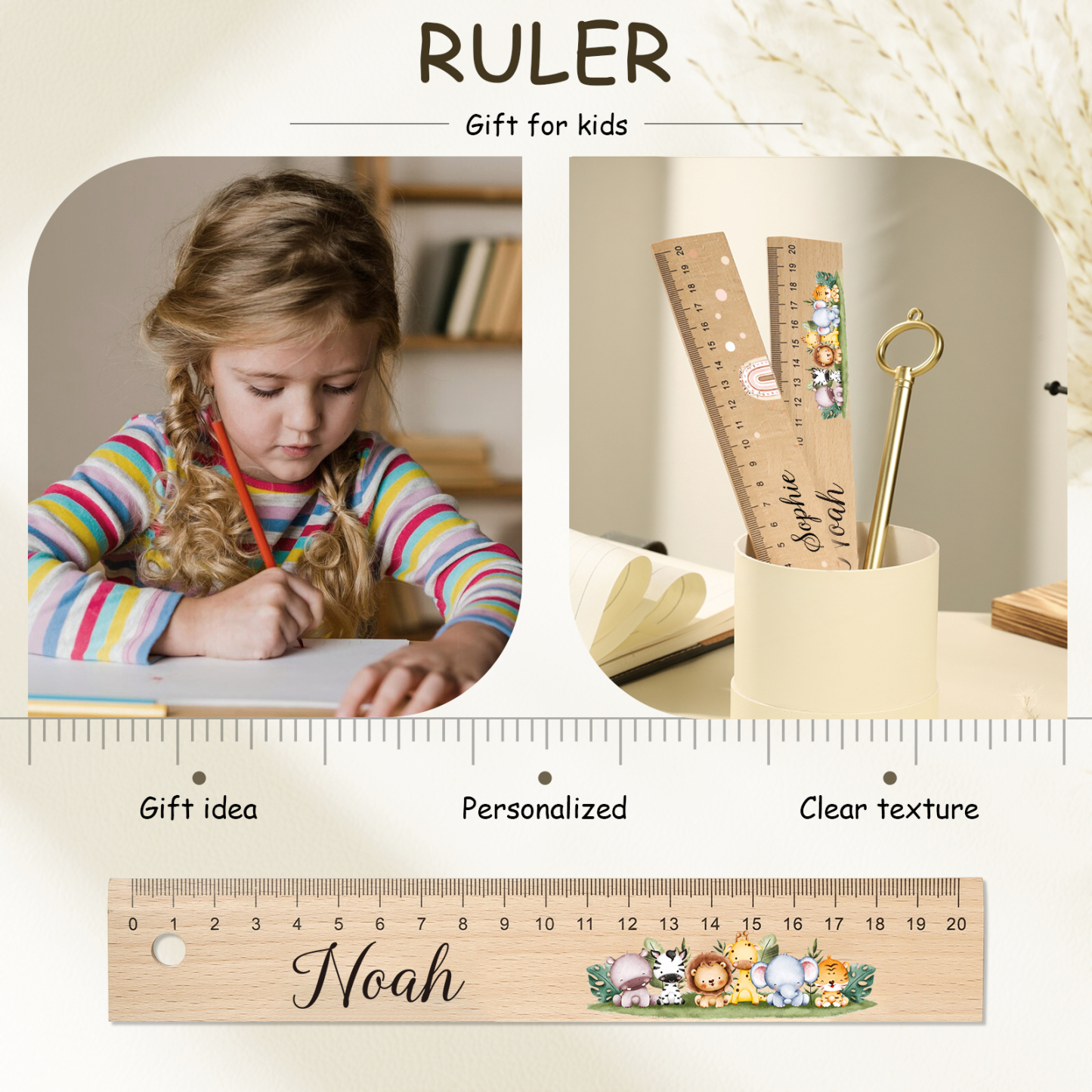 Personalized 1 Letter and 3 Names Gift Set Custom Backpack and Pencil Case and Ruler Gift Set Back to School Gift for Daughter