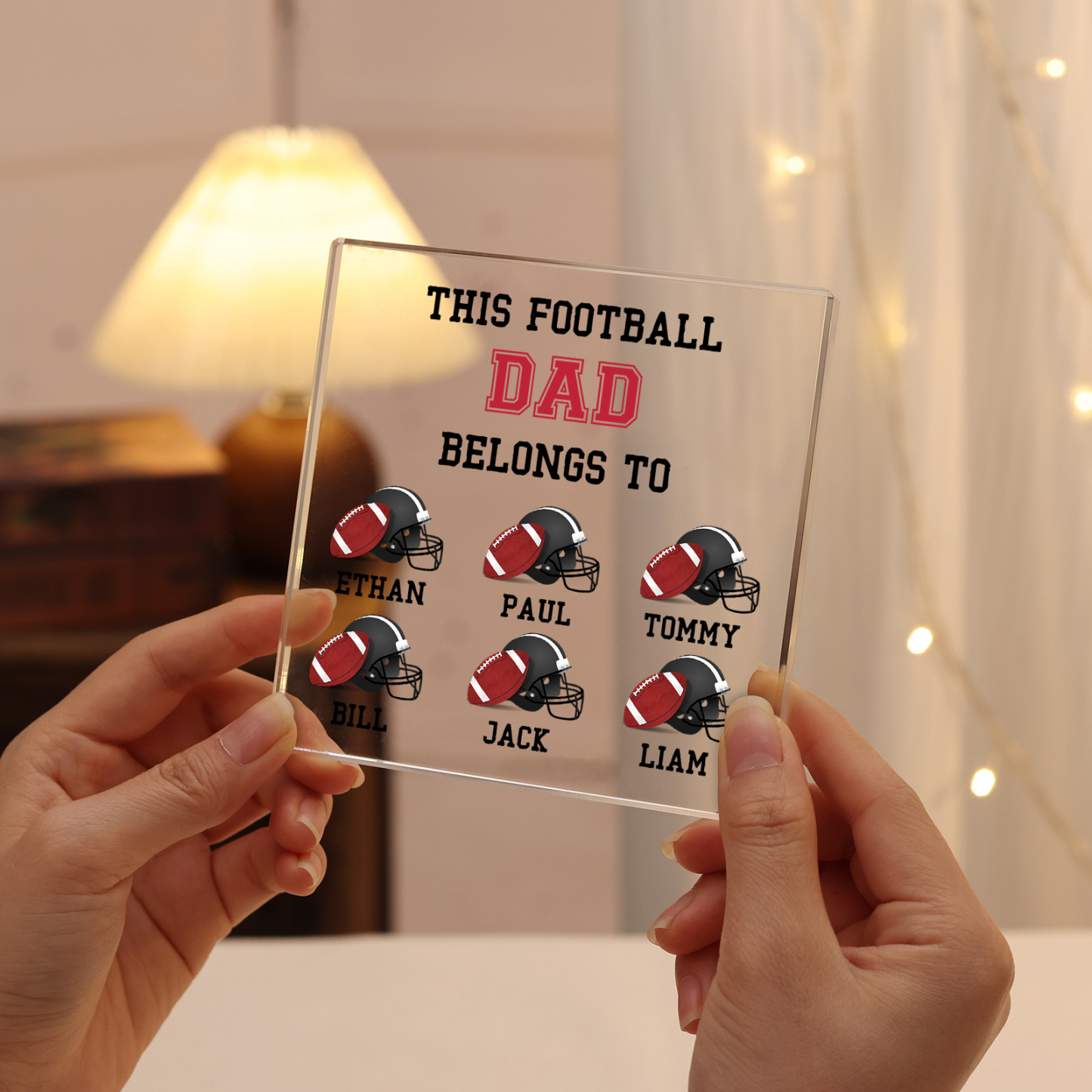 6 Names -Personalised Football Acrylic Keepsake Customized Name Acrylic Plaque Ornament Father's Day Gift for Dad
