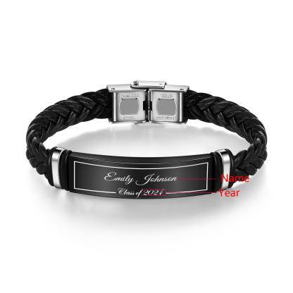 2024 Graduation Gifts - Personalised Year and Name Men's Bracelet, Gift for Him
