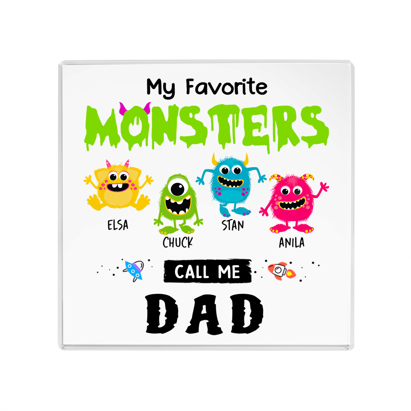 4 Names - Personalised Monster and Shit Style Custom Name Acrylic Ornament Father's Day Gift for Dad