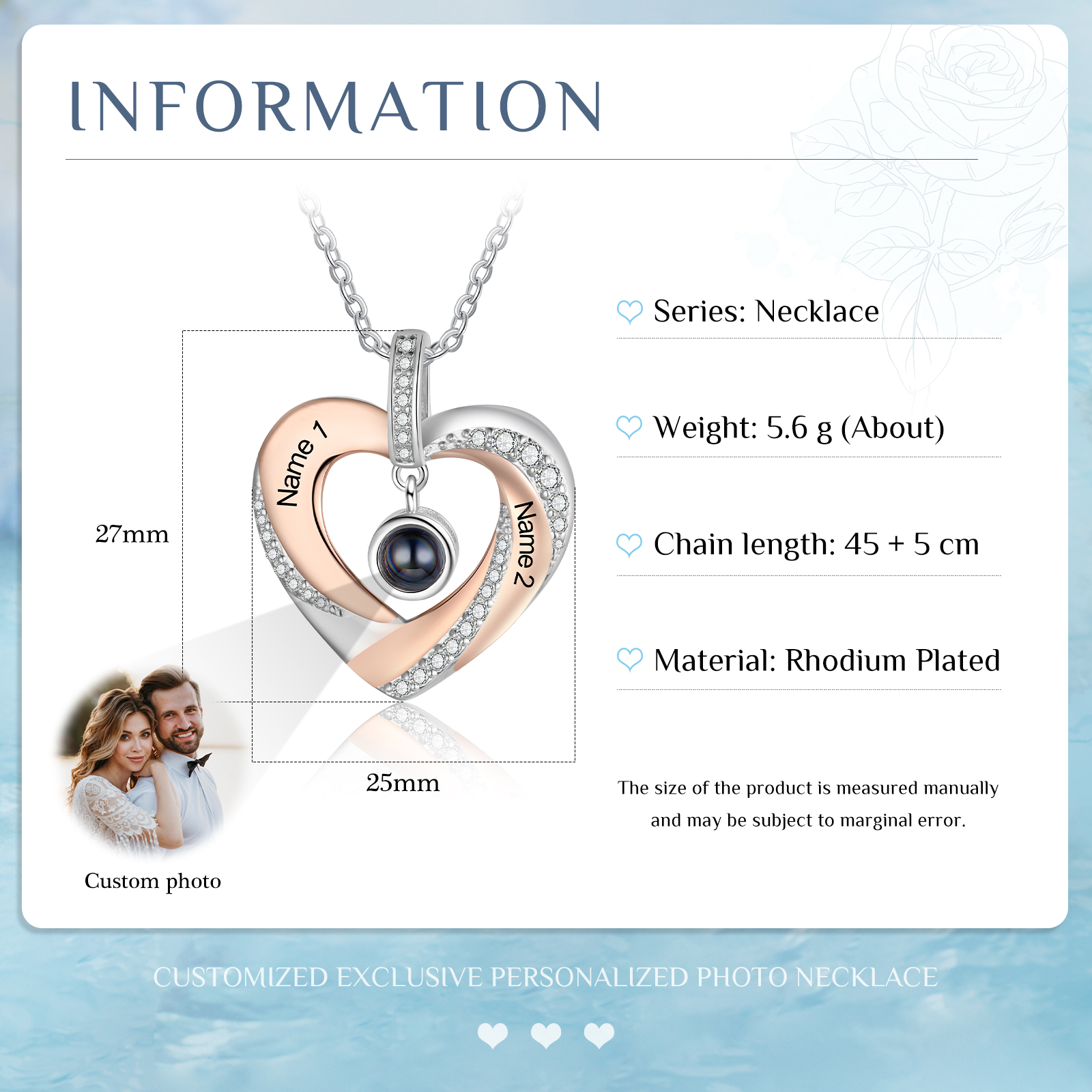 Photo-Personalised Projection Heart Necklace Custom Name Necklace Creative Gift For Her