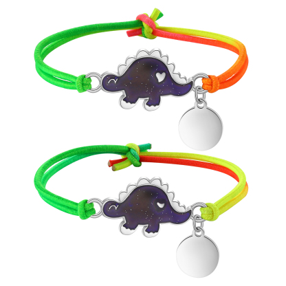 2 PCS Personalised Custom Name Dinosaur Elastic Rope Bracelet Back To School Season Children's Gift