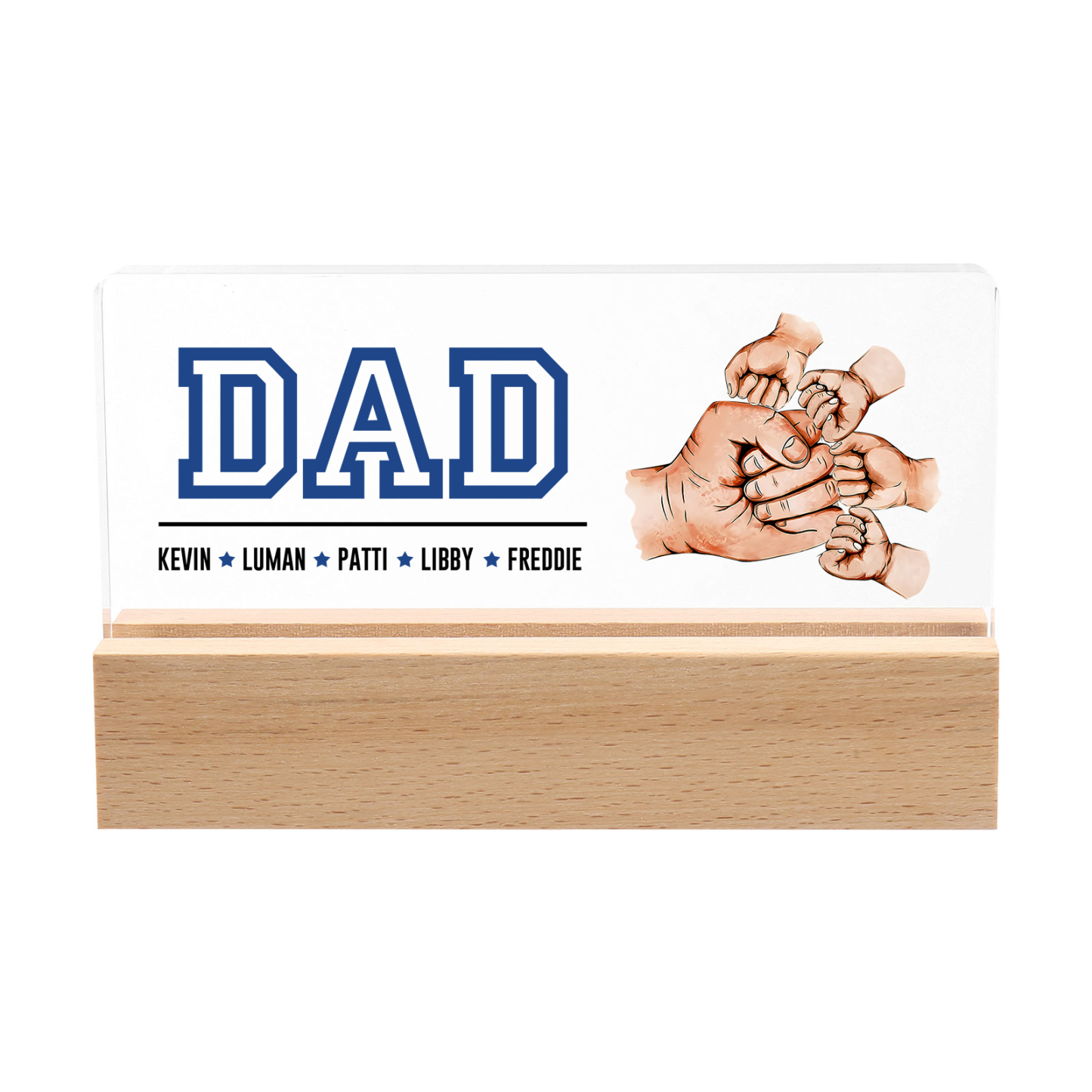 5 Names - Personalised Fist Bump Table Lamp - Dad's Dream Team - Father's Day Gift for Dad