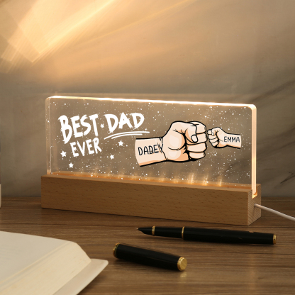 2 Names - Personalised Fist Bump Lamp - Best Dad Ever - Father's Day Gift for Dad