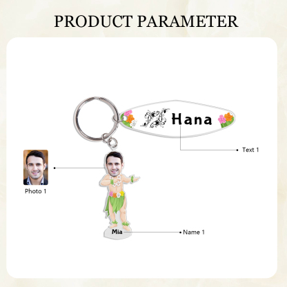 1 Name - Personalised Hawaiian Style Keyring With Photo, Name and Text, Gift For Family