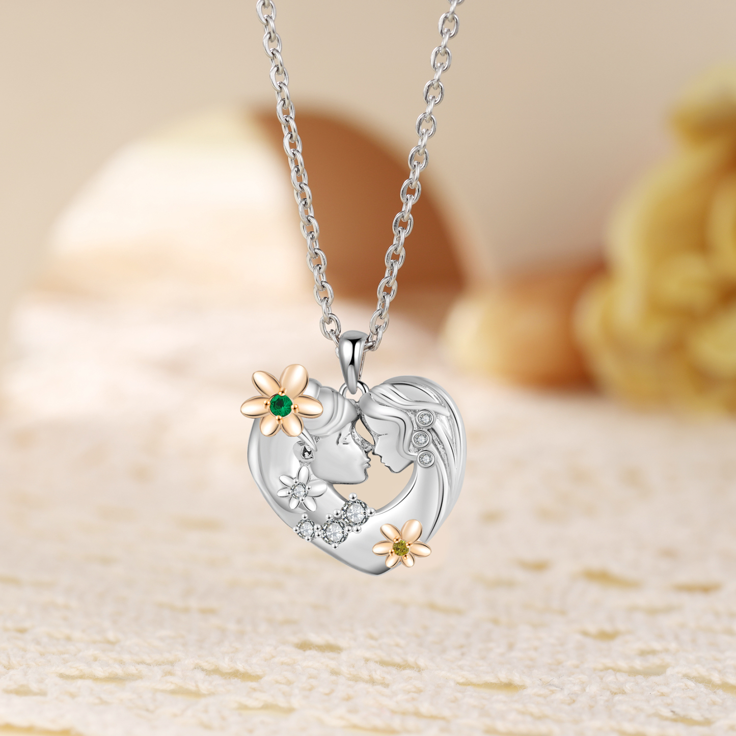 Mother and Daughter Flower Heart Necklace,Birthstone Necklace Love Necklace for Mother/Daughter/for Nan