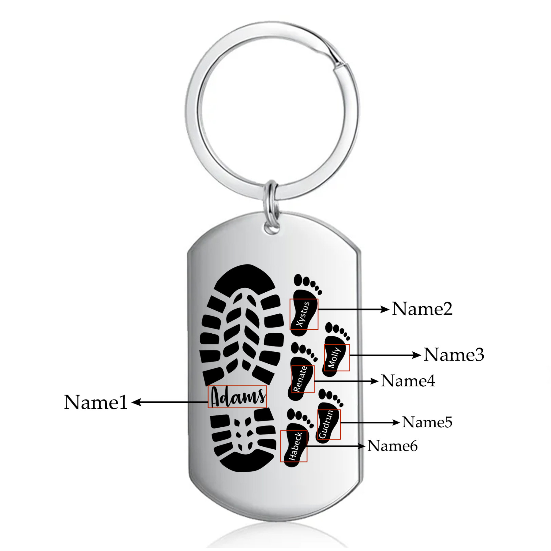 Personalised Family Footprint Keyring with 2–7 Names Keychain Gift for Dad