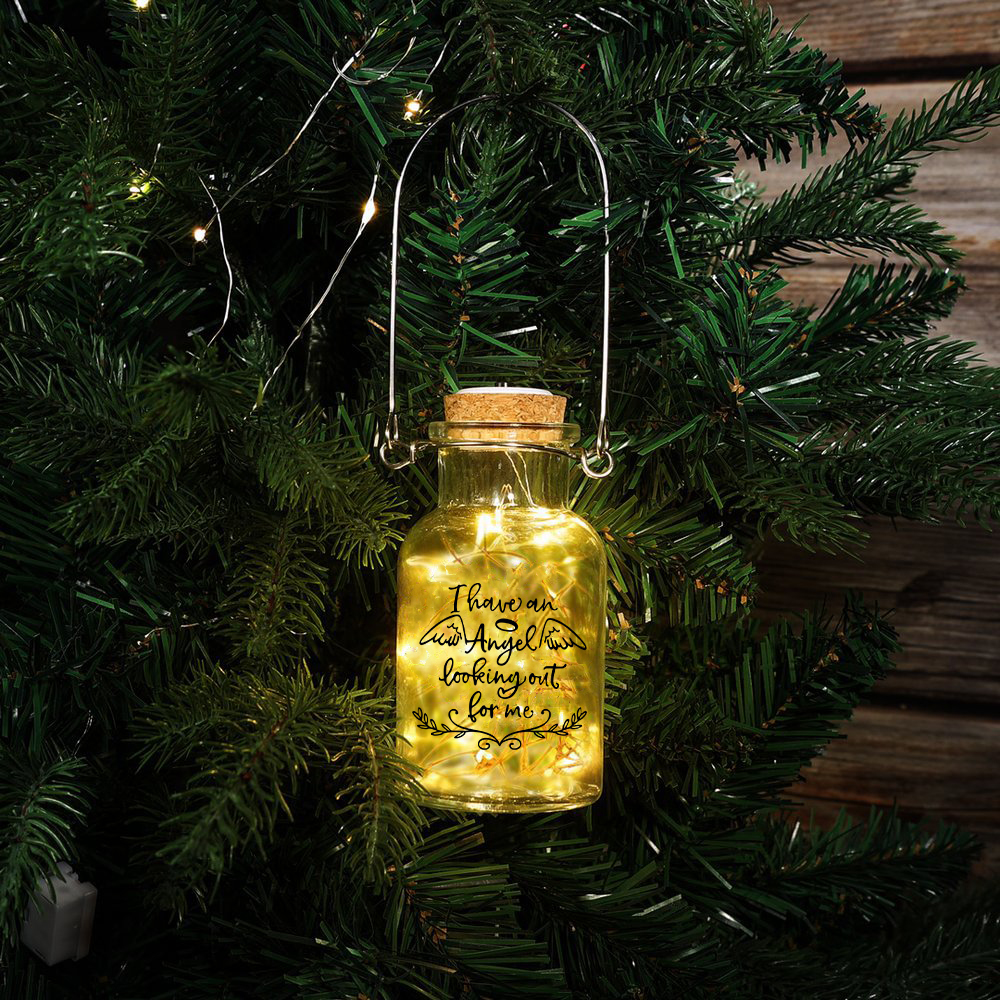 Memorial Jar Hanging Night Light I Have An Angel Looking Out For Me LED Lamp