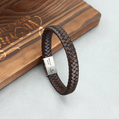 Personalised 2 Names and 2 Texts Leather Bracelet Men's Bracelet Father's Day Gift for Dad