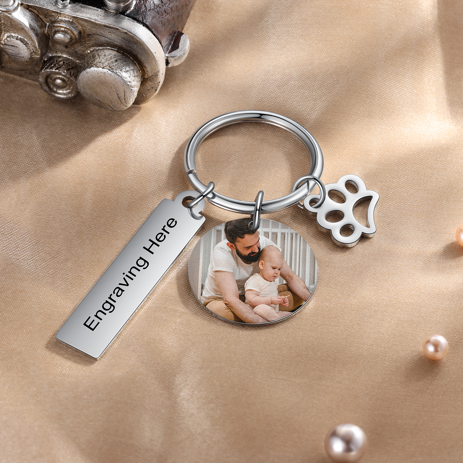 Personalised Photo Keyring Custom Text