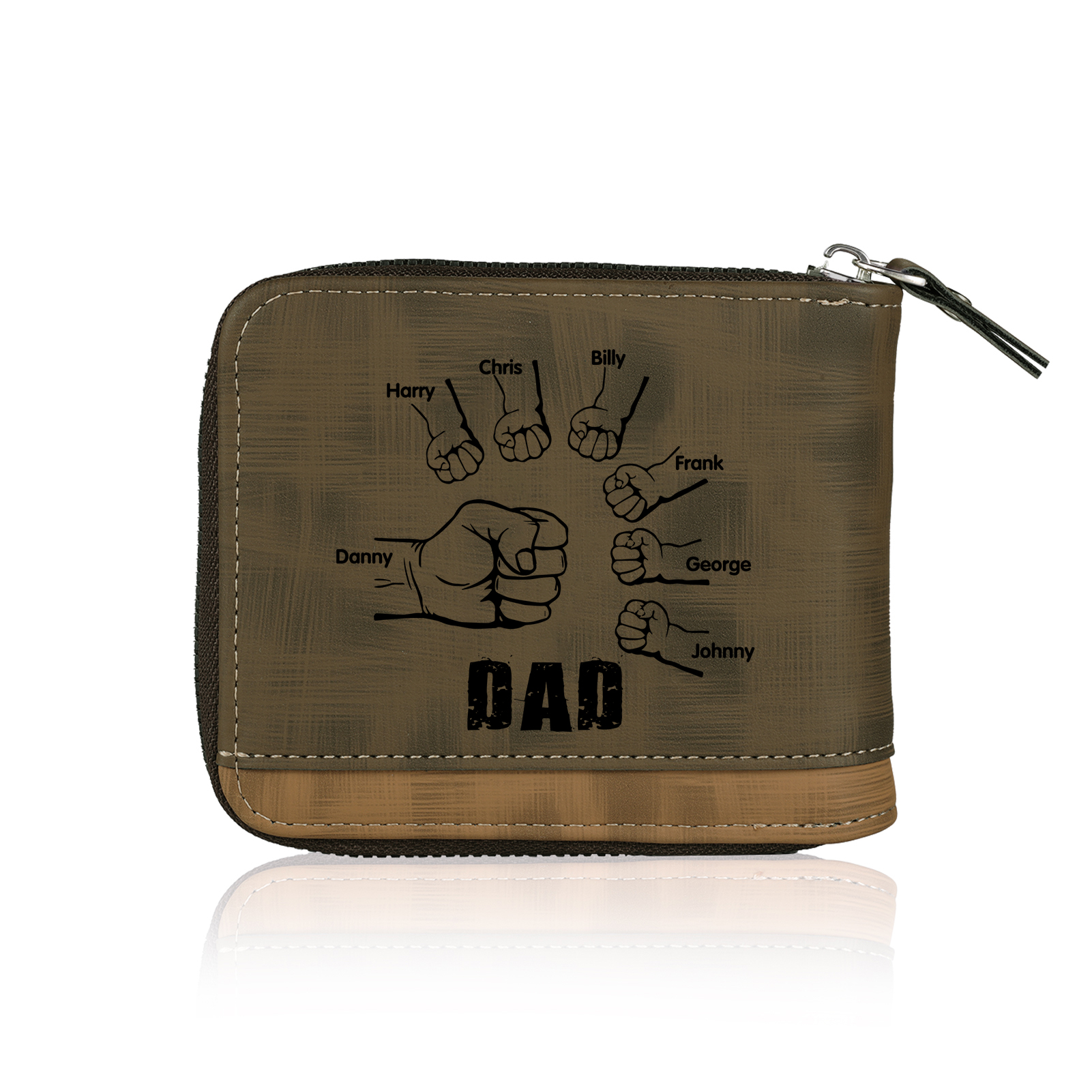 7 Names - Personalised Photo Custom Leather Men's Zipper Wallet as a Father's Day Gift for Dad