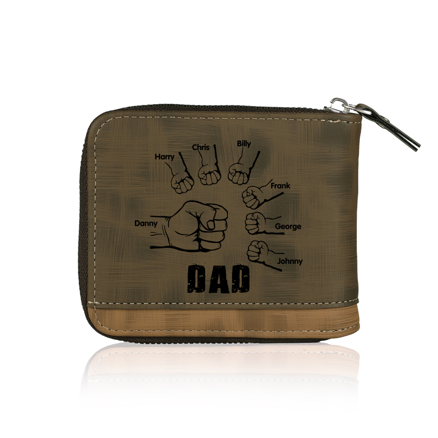 7 Names - Personalised Photo Custom Leather Men's Zipper Wallet as a Father's Day Gift for Dad