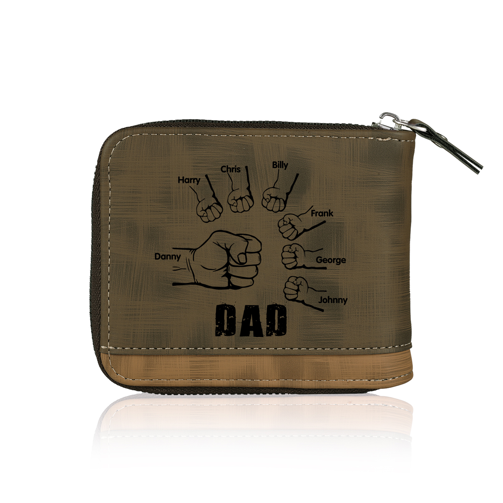 7 Names - Personalised Photo Custom Leather Men's Zipper Wallet as a Father's Day Gift for Dad