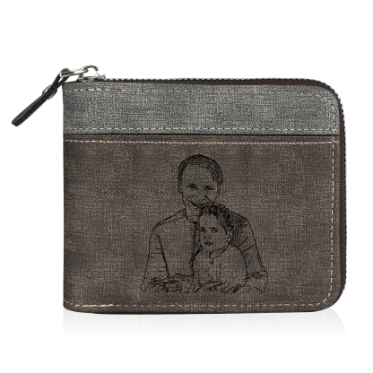7 Names - Personalised Fist Bump Photo Custom Leather Men's Zipper Wallet as a Father's Day Gift for Dad