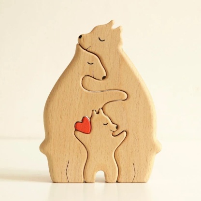 Personalised Wooden Bears Family Puzzle Custom 2 Names Gifts for Family