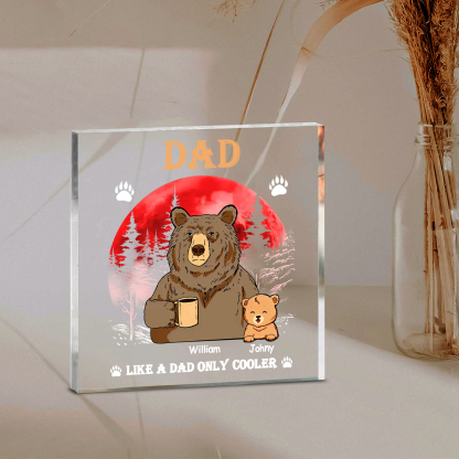 2 Names - Personalised Bear Family Pattern Custom Name Acrylic Square Ornament Father's Day Gift