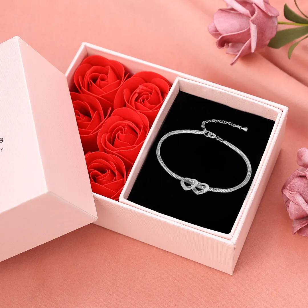 Jessemade Adjustable Personalized Anklet for Women Silver 2 Heart Charm with Gift Box Beautiful Gift for Her