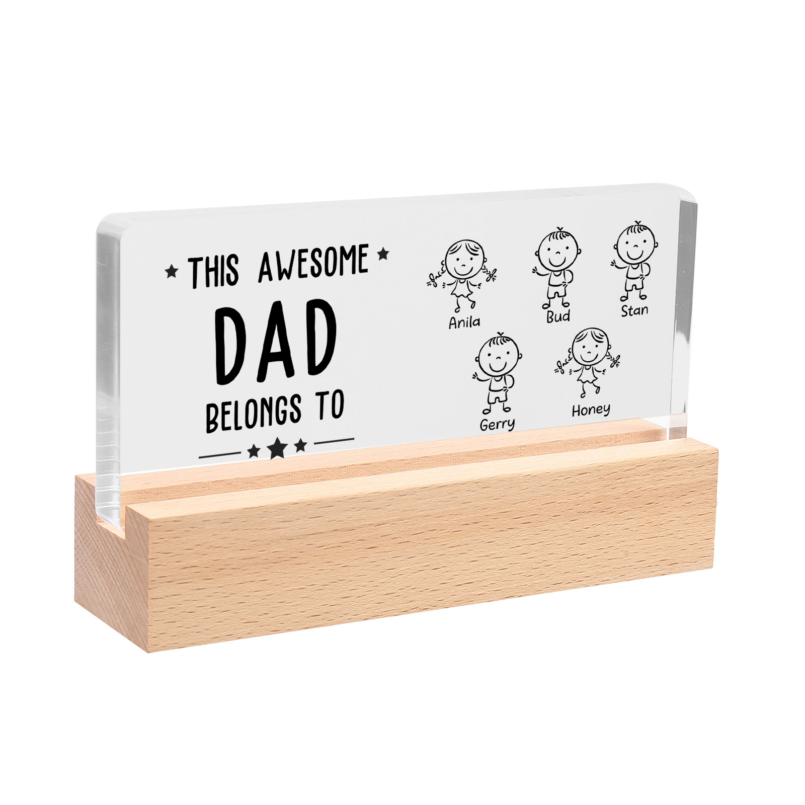 5 Names & Doll Gender - Personalised Lamp -This Awesome Dad  Belongs To - Father's Day Gift for Dad