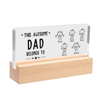 5 Names & Doll Gender - Personalised Lamp -This Awesome Dad  Belongs To - Father's Day Gift for Dad