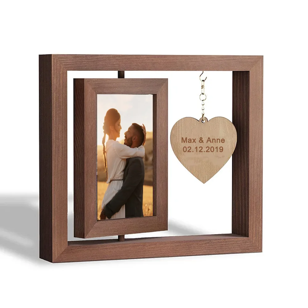 Personalised Photo Rotatable Wooden Frame Custom Text Gift For Couple/Family