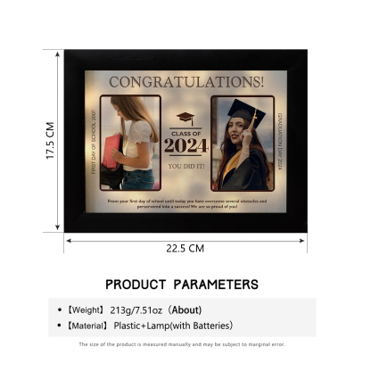 2024 Graduation Gift - Personalised 3 Year & 2 Photo & 1 Text Frame Night Light LED Night Light Gift for Her/Him