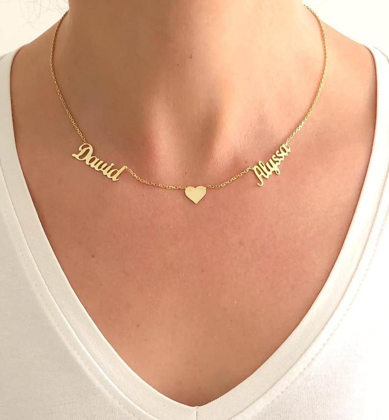 Personalised Necklace With Heart Custom 2 Names Necklace Gift For Women