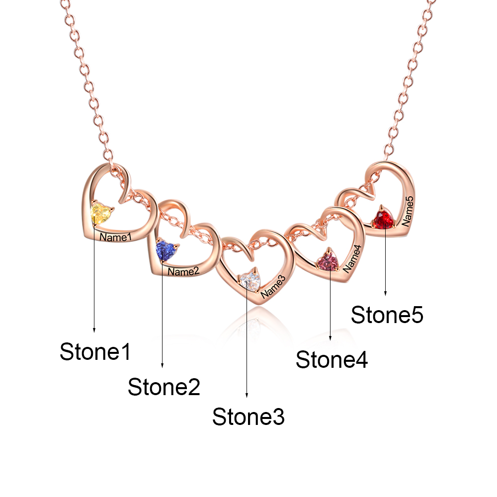 Personalised 1-5 Names Birthstone Necklace for Her
