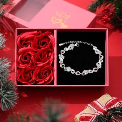 Personalised Baby Feet Bracelet Custom 2 Birthstones Set With Rose Gift Box Heart Bracelet Gifts For Women