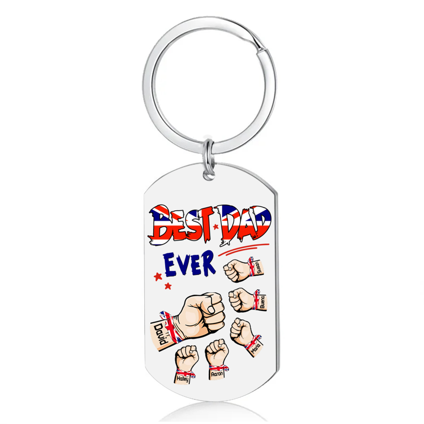 6 Names - Personalised Fist Bump Pattern Keyring Custom Name Gift for Dad