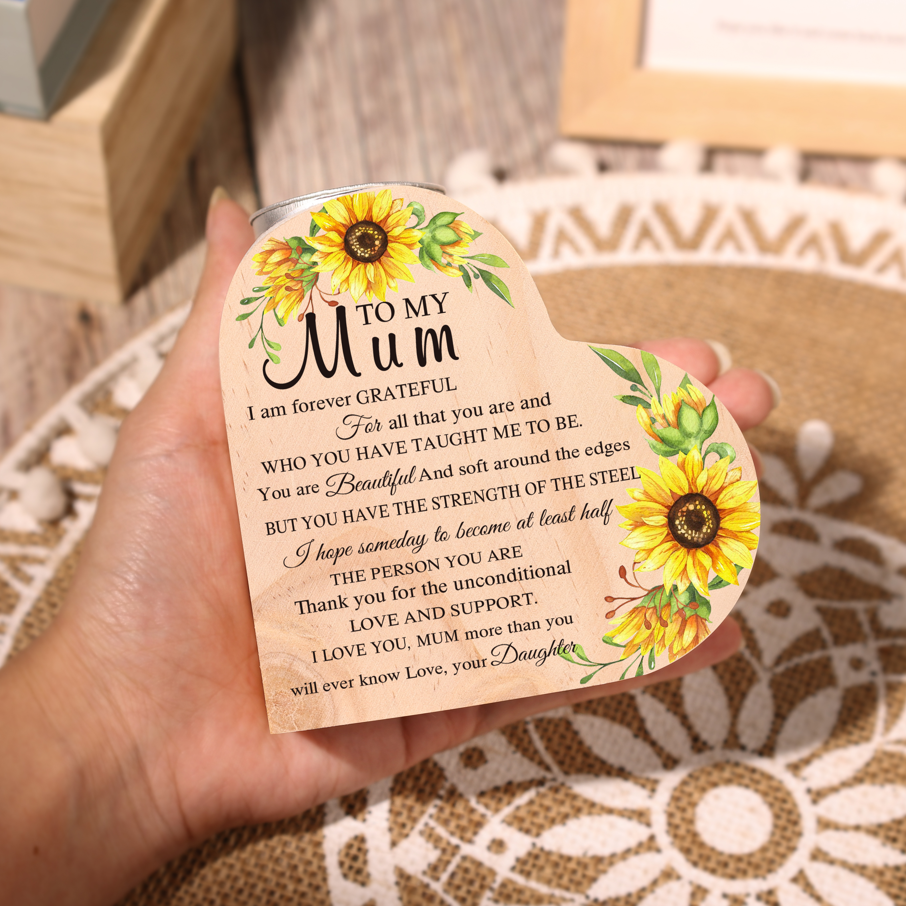 To My Mum Heart-Shape Candlesticks-I Love You- Wooden Custom Candle Holder For Mum