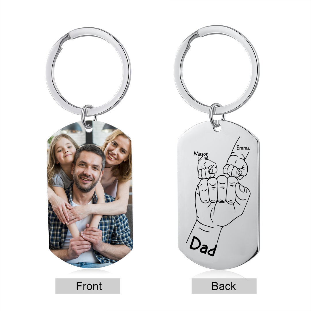 2 Names - Personalised Fist Bump Keyring Custom Photo Father's Day Gift for Dad