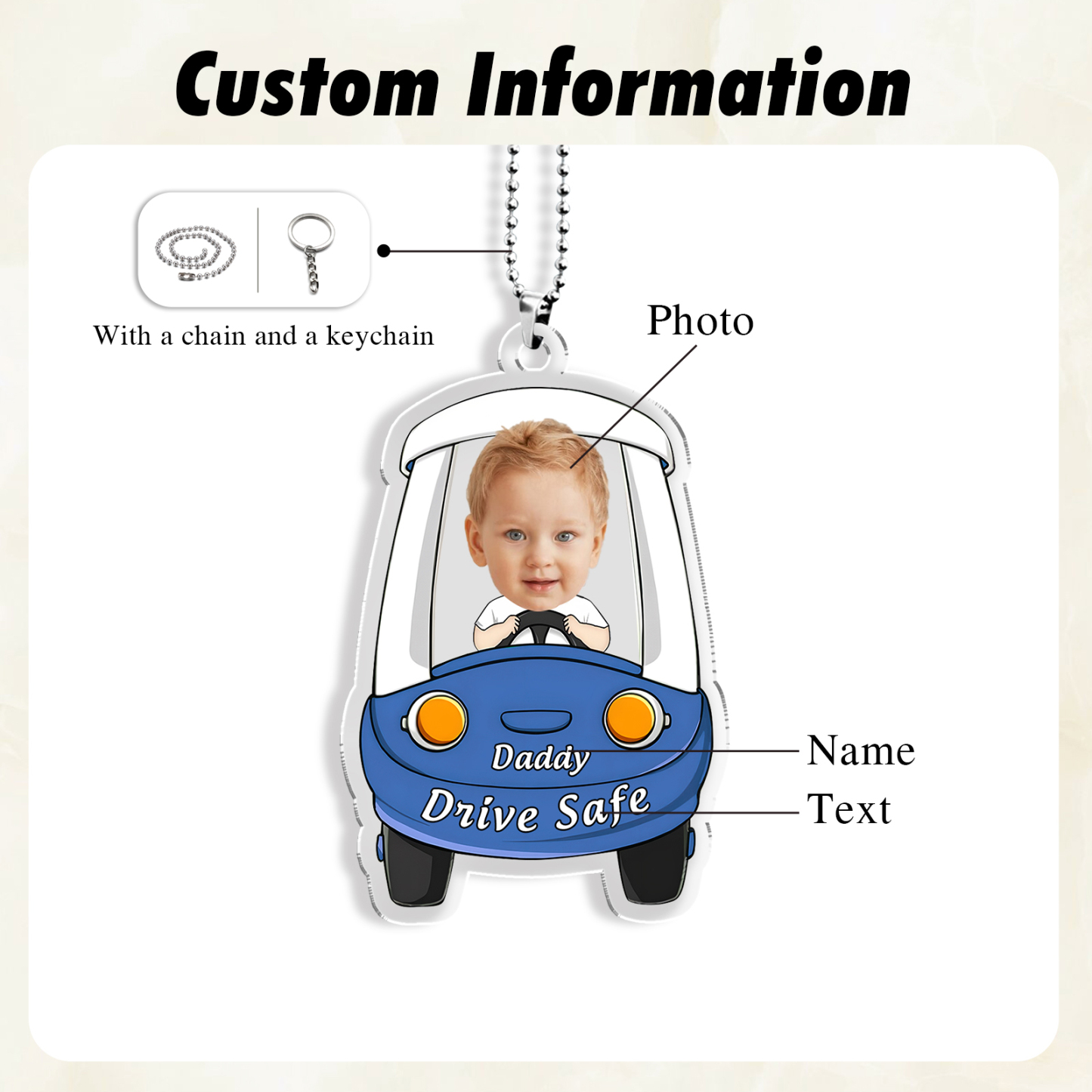 Acrylic Keyring/Decoration Personalised Photo, Name And Text Driving Pattern Pendant For Dad