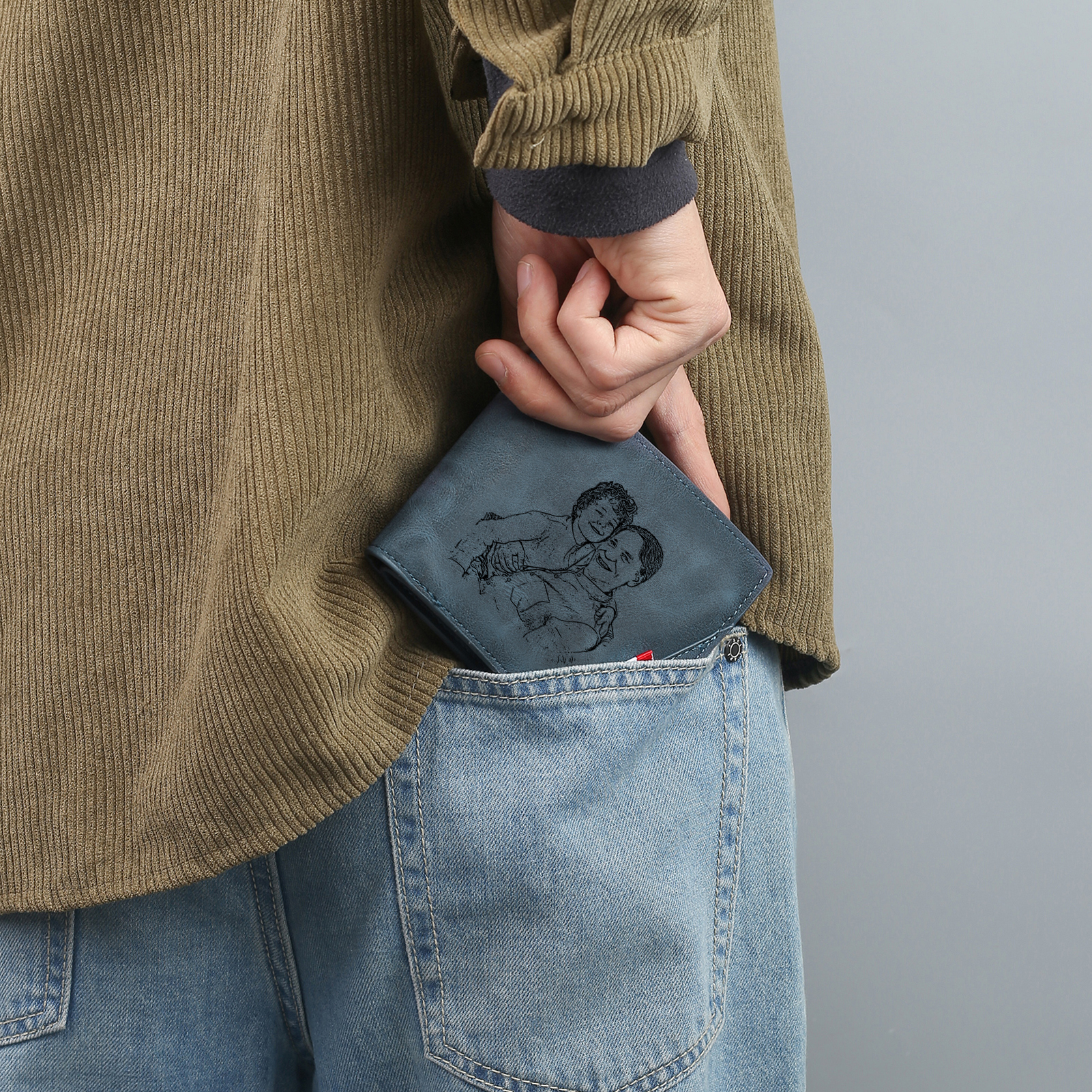 6 Names - Personalised Photo Custom Leather Men's Wallet as a Father's Day Gift for Dad