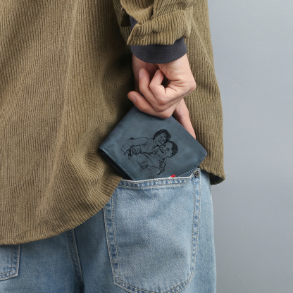 6 Names - Personalised Photo Custom Leather Men's Wallet as a Father's Day Gift for Dad