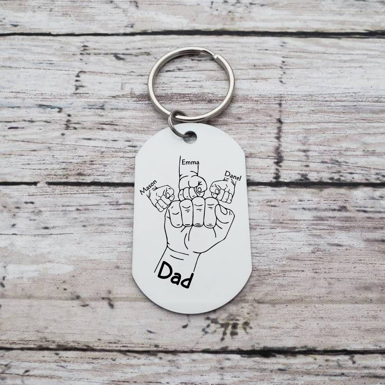 3 Names - Personalised Fist Bump Keyring Custom Photo Father's Day Gift for Dad