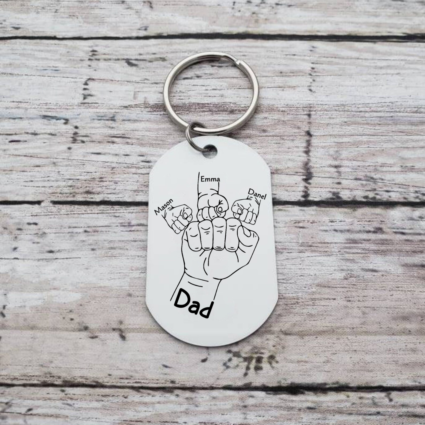 3 Names - Personalised Fist Bump Keyring Custom Photo Father's Day Gift for Dad