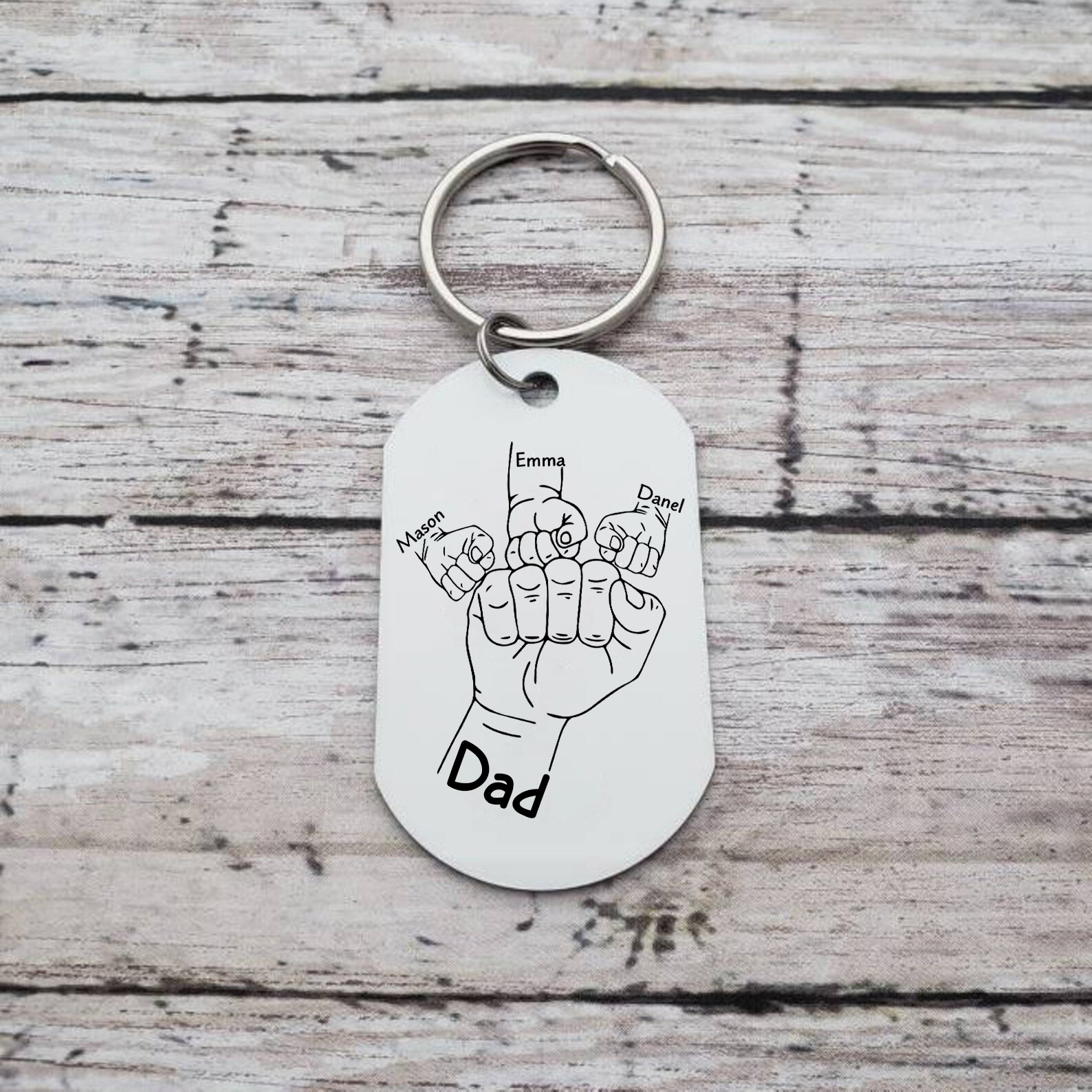 3 Names - Personalised Fist Bump Keyring Custom Photo Father's Day Gift for Dad