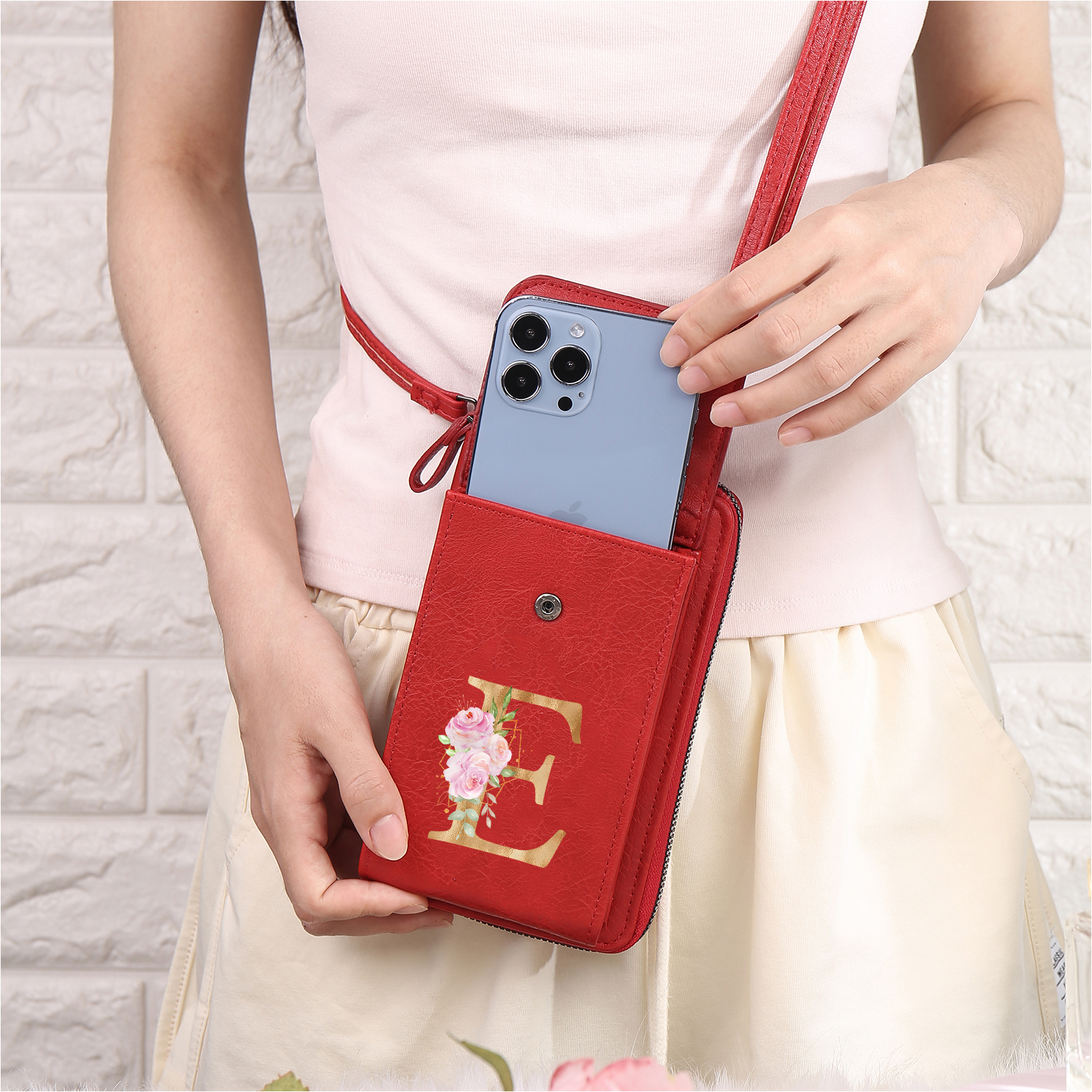 Custom Purse-Personalised Women's Leather Wallet Custom Letter & Name Mobile Phone Wallet Zipper Crossbody Bag