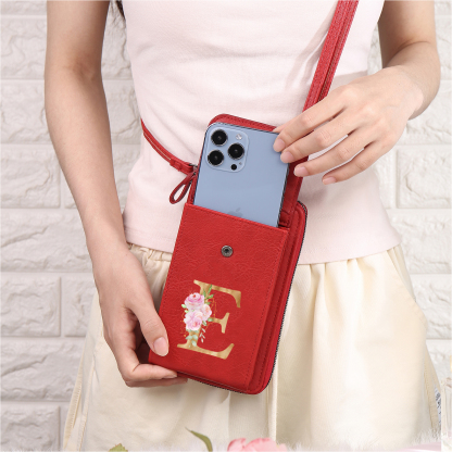 Custom Purse-Personalised Women's Leather Wallet Custom Letter & Name Mobile Phone Wallet Zipper Crossbody Bag