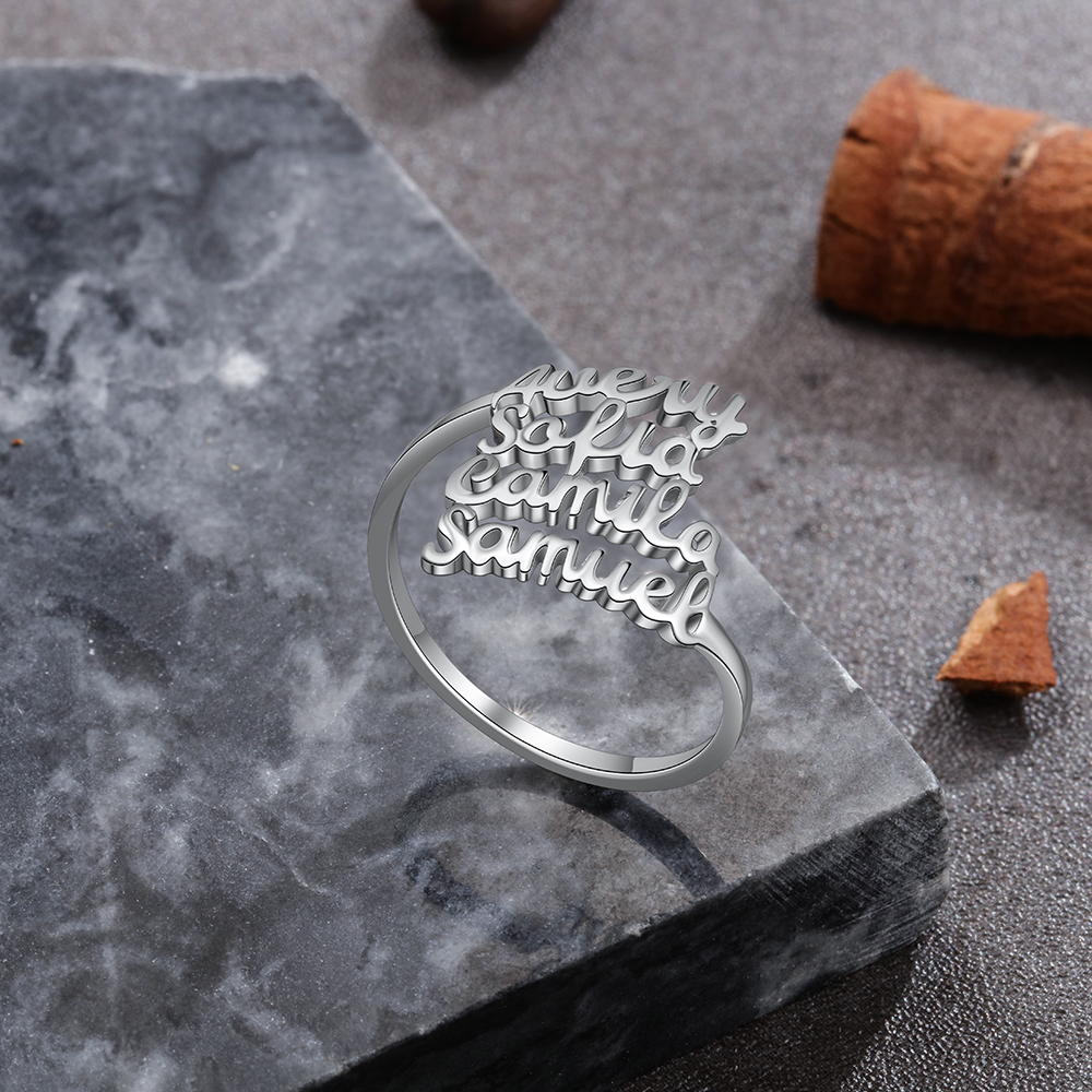 Personalised Name Ring Custom 4 Names Ring Gifts for Women