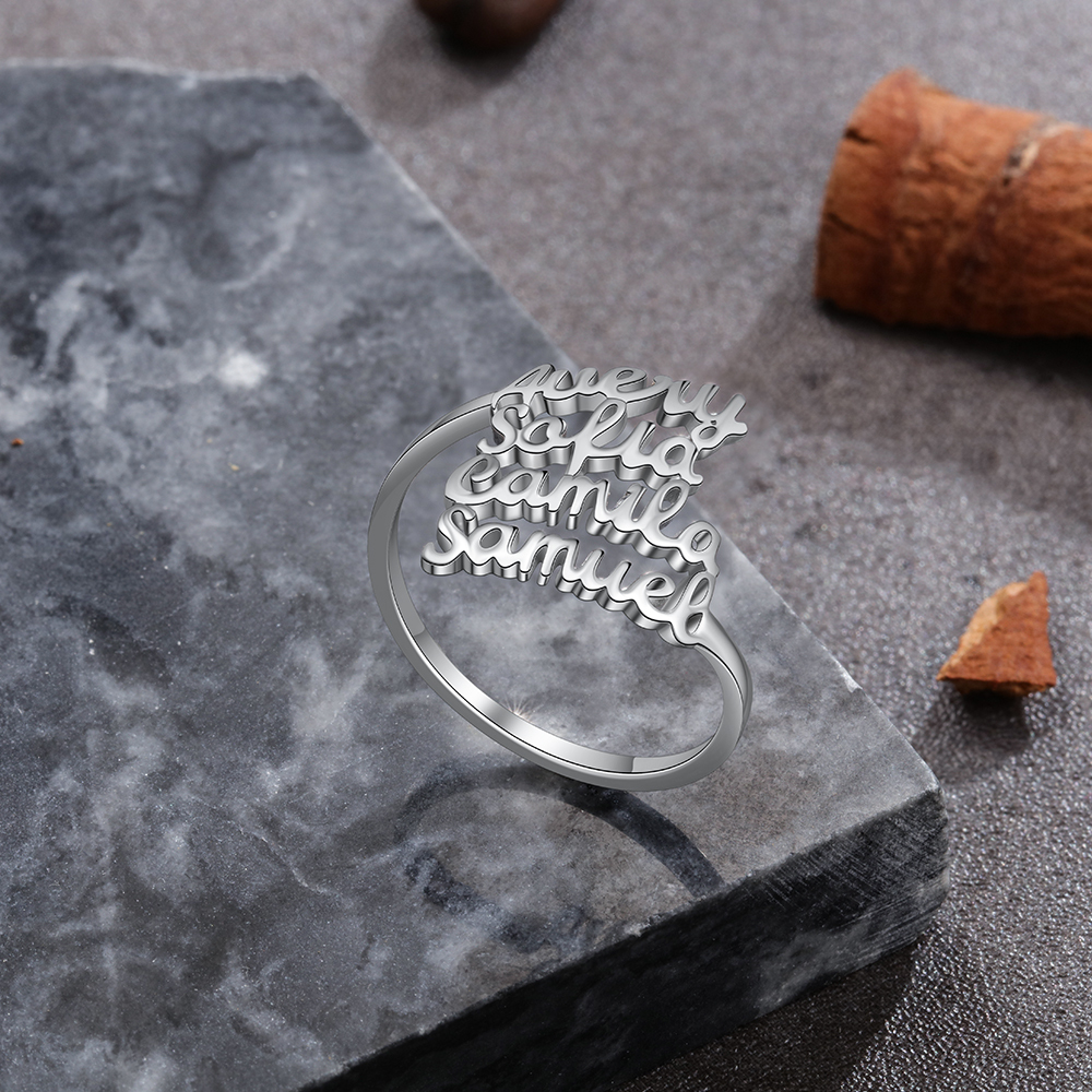 Personalised Name Ring Custom 4 Names Ring Gifts for Women