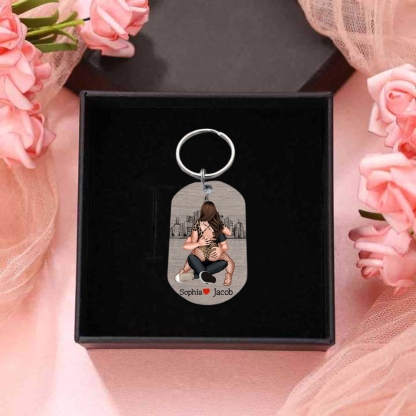 Personalised Couple Keychain Custom 2 Names Keyring "Get Home Safe" Stainless Steel Keychain