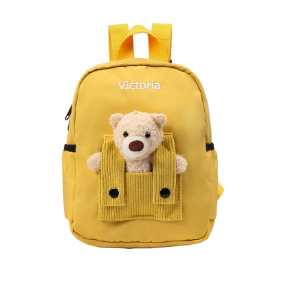 Personalised Bear School Bag Custom Name Canvas Backpack Back To School Gift for Kids