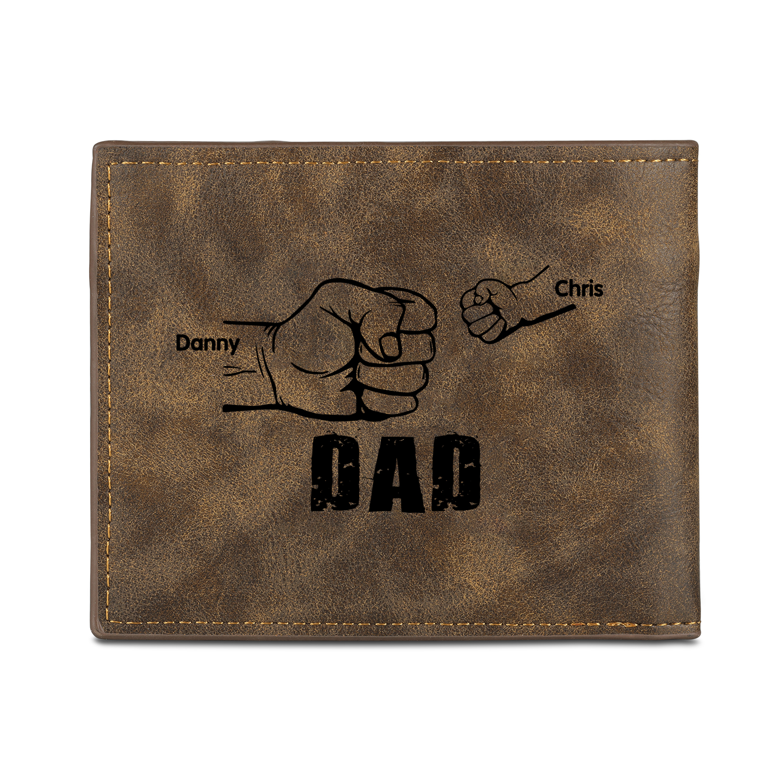 2 Names - Personalised Photo Custom Leather Men's Wallet as a Father's Day Gift for Dad
