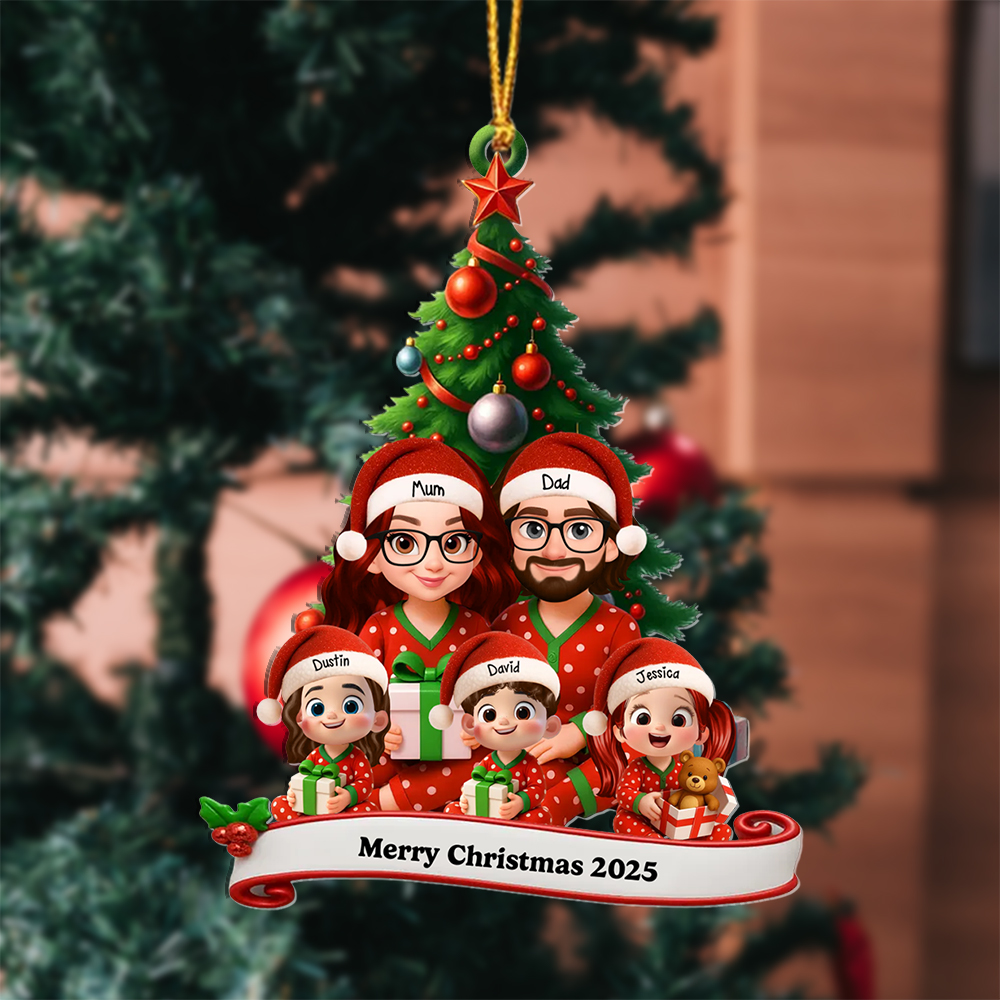 Personalised Cartoon Family Xmas Ornament 2025