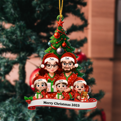 Personalised Cartoon Family Xmas Ornament 2025